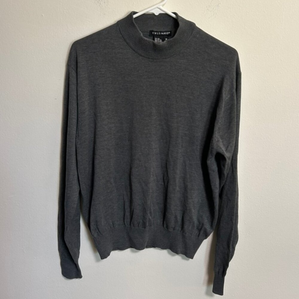 Tulliano Grey Turtleneck Sweater Silk-Cotton Blend Sz M
